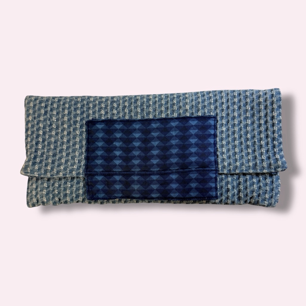 Blue Boho Fabric Wallet Clutch Quilted Cotton Snap Closure Organizer